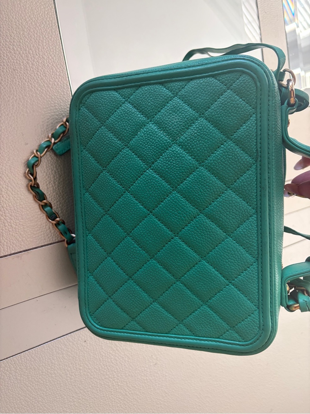 CHANEL GREEN CAVIAR CC FILIGREE MEDIUM VANITY CASE CROSSBODY BAG - Picture 6 of 13